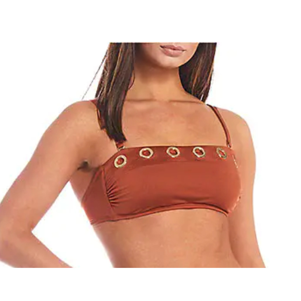 Gibson Latimer Bandeau Grommet Bikini Swim Top | Sz M Copper Orange